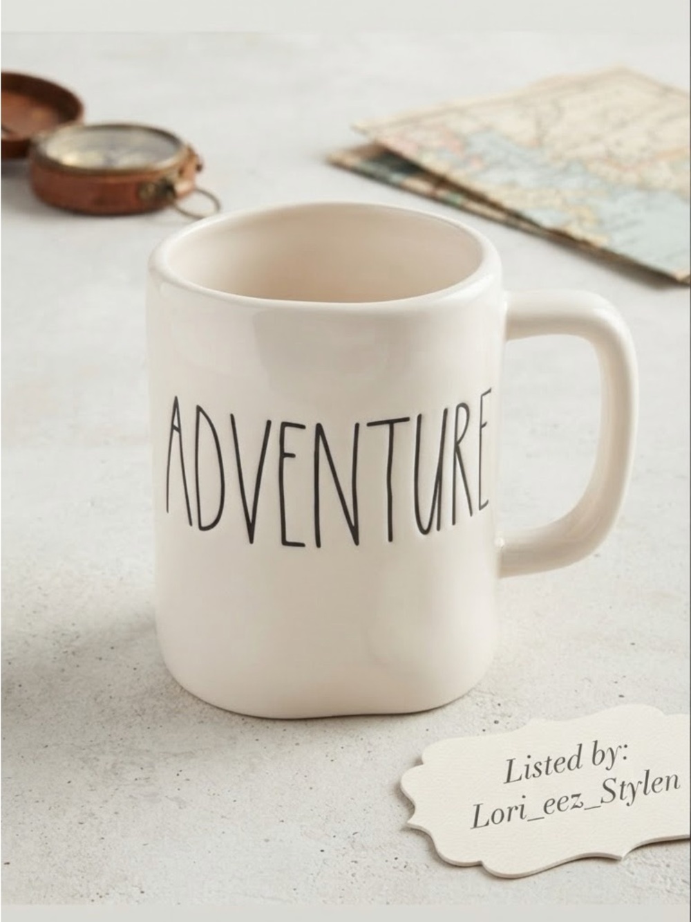 Rae Dunn Cream 'ADVENTURE' Ceramic Mug